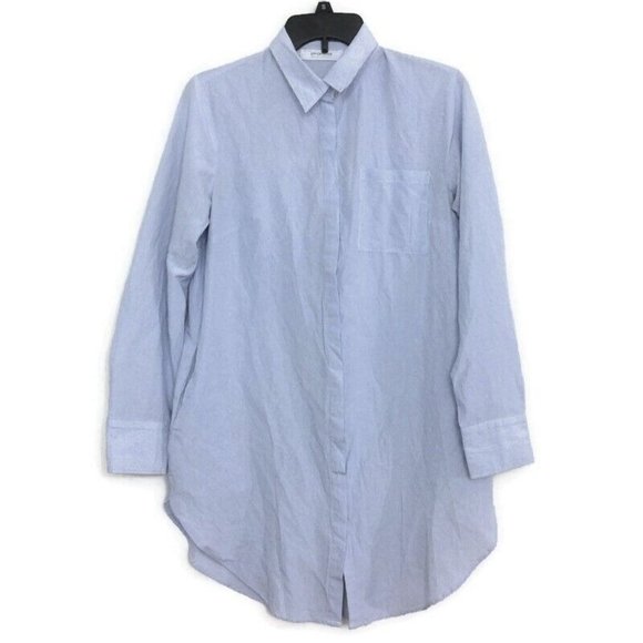 Promod Women Blue White Pinstripe Long Sleeve Button-Down Dress Shirt Long Sz 6 - Picture 1 of 11